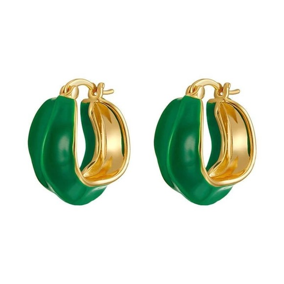 14k Huggie Gold Hoop Earring|White or Green Choice - Picture 1 of 10